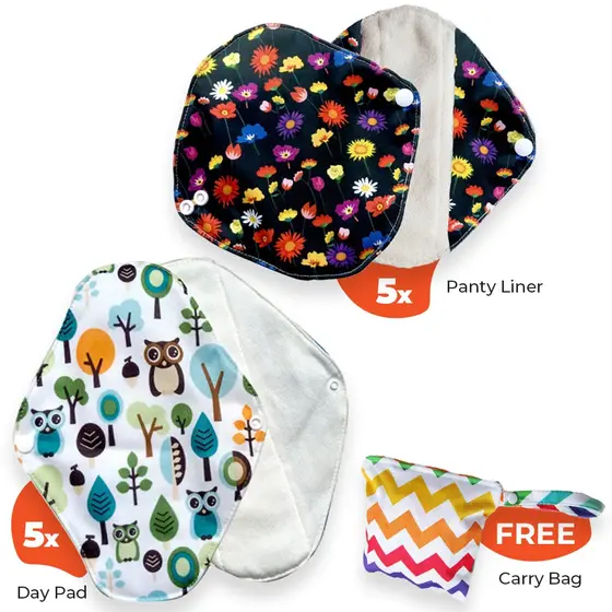 Topsy Daisy Liners + Maxi Pads Set, reusable bamboo terry
